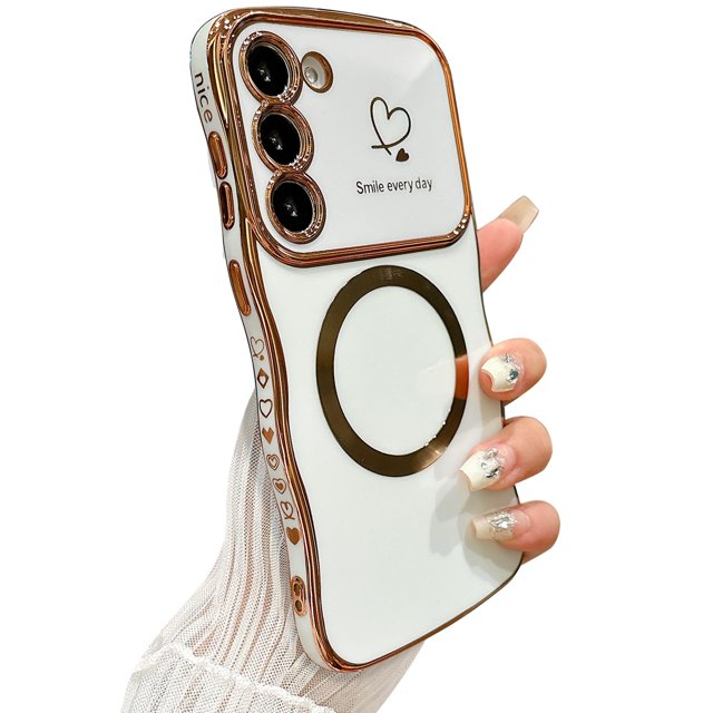 Zonrw Para Samsung Galaxy S23 Plus Funda Magnética Para Mujeres Niñas Suave Lindo Marco De Onda Forma Rizada Amor Corazón Chapado De Lujo Funda Para Teléfono Compatible Con Magsafe Contraportada A Pru