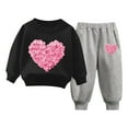 thumbnail image 3 of WRKEKC Kids Winter Outfits for Girls Boys 12 Months-10 Years Heart Petal Print Fleece Lined Sweatshirt and Pants Two Piece Warm Fall Set, 3 of 5