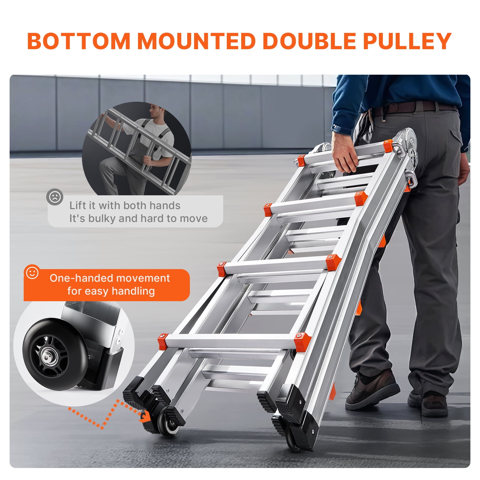Telescoping A-Frame Ladder, 13 FT Aluminum Extension Ladder, Multi-Purpose Portable Collapsible Ladder for Home, Stairs, Indoor and Outdoor Use, 330lb Capacity