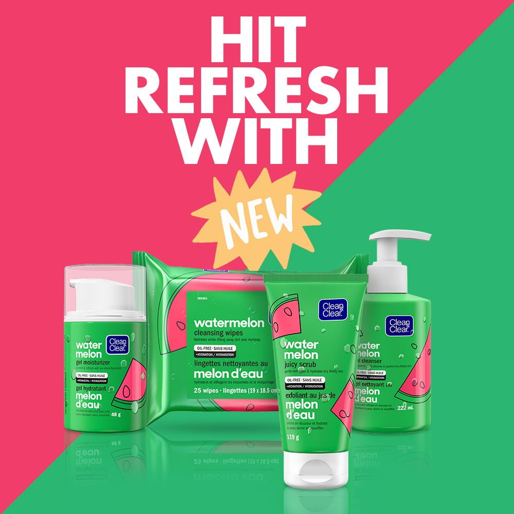 Clean & Clear Hydrating & Exfoliating Watermelon Juicy Scrub, Buffs Dirt & Oil While Cleansing & Quenching Dry Skin, Gentle & Oil-Free Daily Facial Cleanser