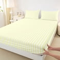 thumbnail image 5 of Castle Fairy Soft Abstract Vertical Strip Queen Sheets 4 Pieces,Watercolor Linear Band Queen Sheet Sets,White Pale Yellow,1 Flat Sheet, 1 Fitted Sheet and 2 Pillowcases, 5 of 7