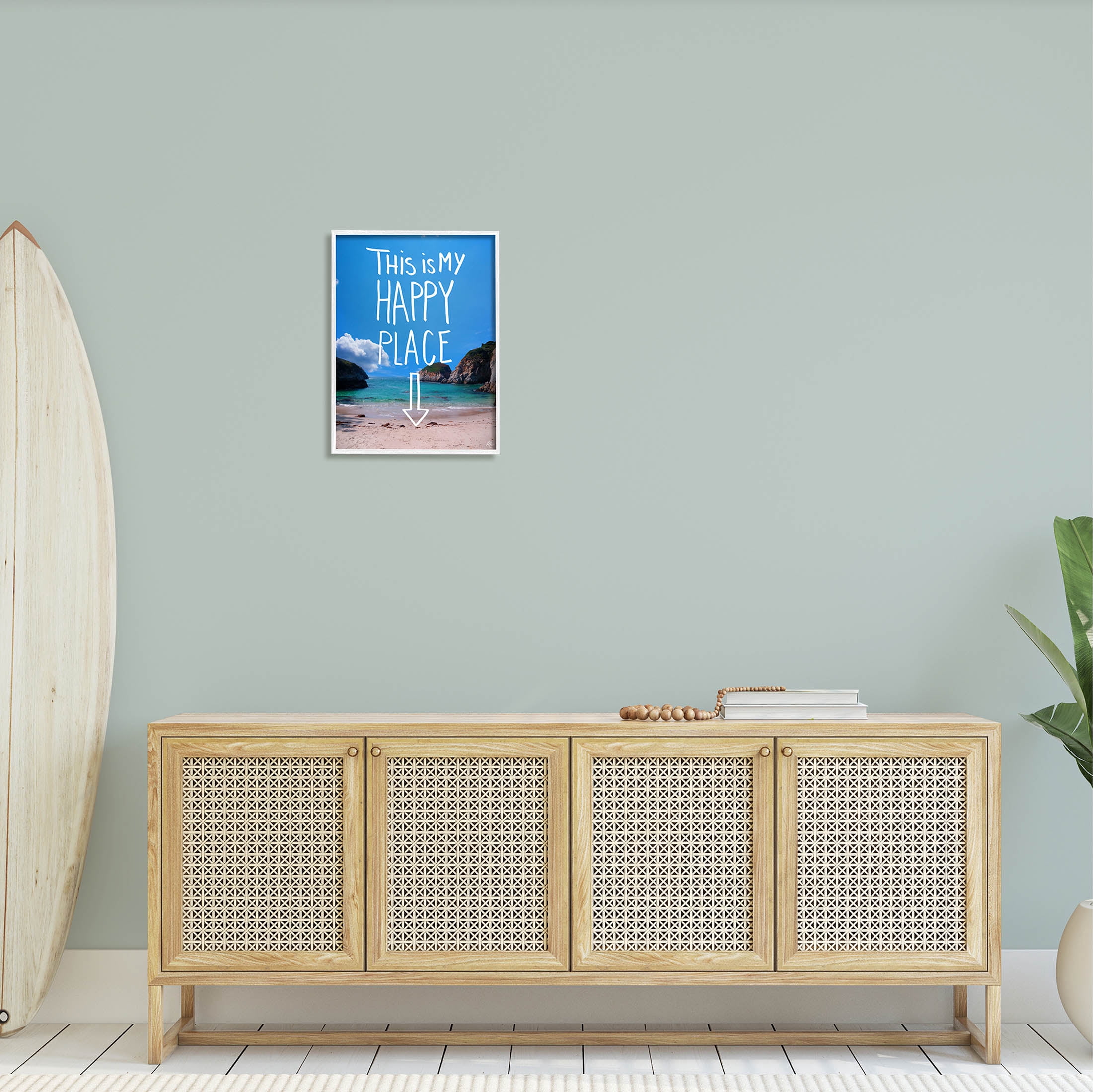 Stupell Industries My Happy Place Summer Beach Graphic Art White Framed Art Print Wall Art, Design by K. Kaufman