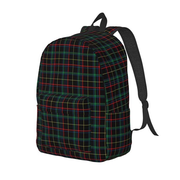 Balery Buffalo Plaid Dark Green Mochila Clásica Impresa Básica para Viaje, Mochila Escolar Resistente al Agua, Mochila de Lona con Correas Ajustables-Medium