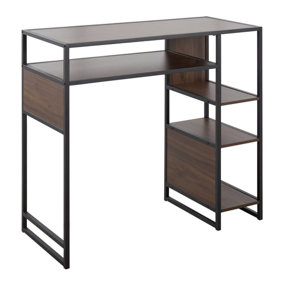 Miekor Furniture Bar Height Table with Storage Space in Black Metal and Walnut Wood No.3886