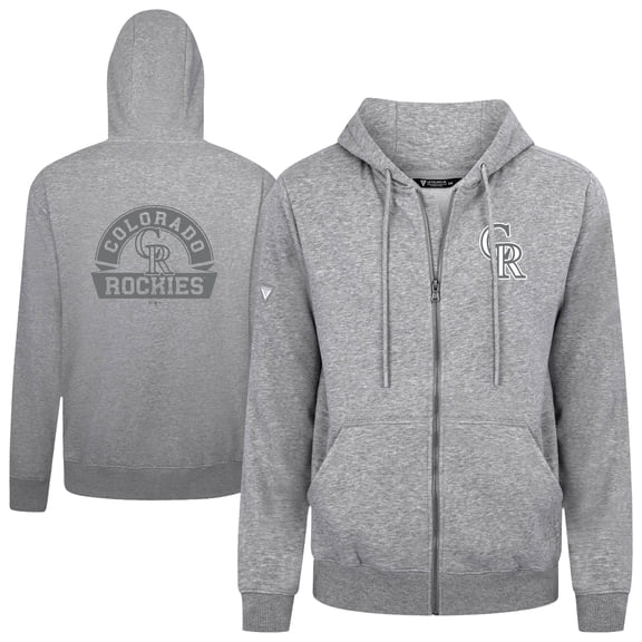 Men's Levelwear Heather Gray Colorado Rockies Podium Chenille Logo Full-Zip Hoodie