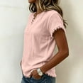 thumbnail image 3 of Stralyhd Womens Fringe Trim V Neck Blouses Cotton Linen Short Sleeve Loose Tunic Summer Vacation Daily Tops Pink M, 3 of 4