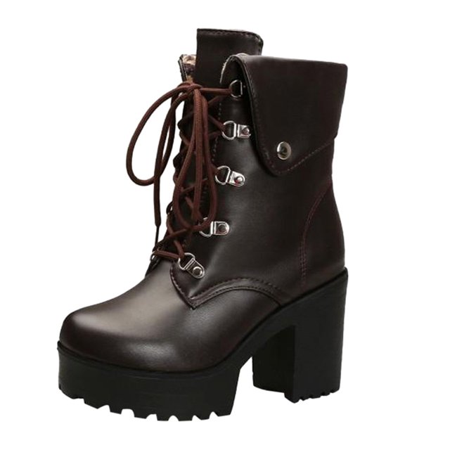 jovati Bottes Imperméables Mode Grande Taille pour Femmes à Talon Épais Lacées
