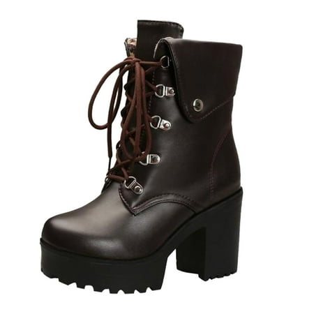 

EQWLJWE 2022 Booties for Women s Plus Size Fashion Waterproof Wlatform Thick Heel Boots Lace Up Boots Deals Discount Clearance