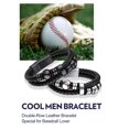 thumbnail image 5 of Bandmax Black Leather Bracelets for Men Double-Layer Baseball Braided Rope Bracelet with Stainless Steel Baseball Beads Wristband Wrist Bangle for Birthday Gift, 5 of 9