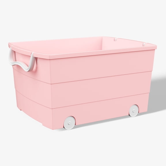 Mainstays Kids Large Pink Plastic Stackable Rolling Toy Storage Basket with Handles