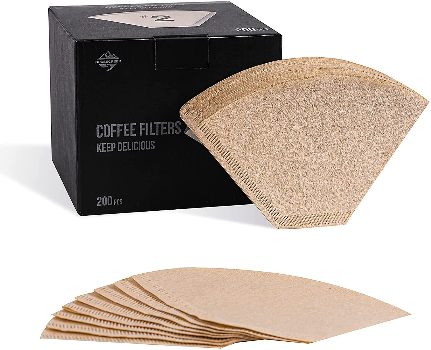 Paper Coffee Filters, 2 Cone Paper Filter by CrossCreek 200 Sheets Disposable Unbleached Cone