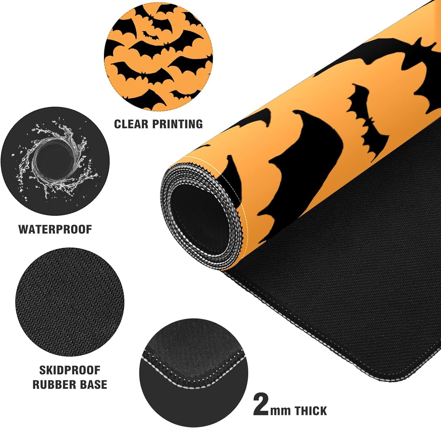Halloween Black Bats Desk Mat, Desk Accessory, Cute Workspace, Trendy Workspace, Trendy, 35.4x15.7in Large Gaming Mouse Pad, Cute Desk Topper, Pretty Desk Pad