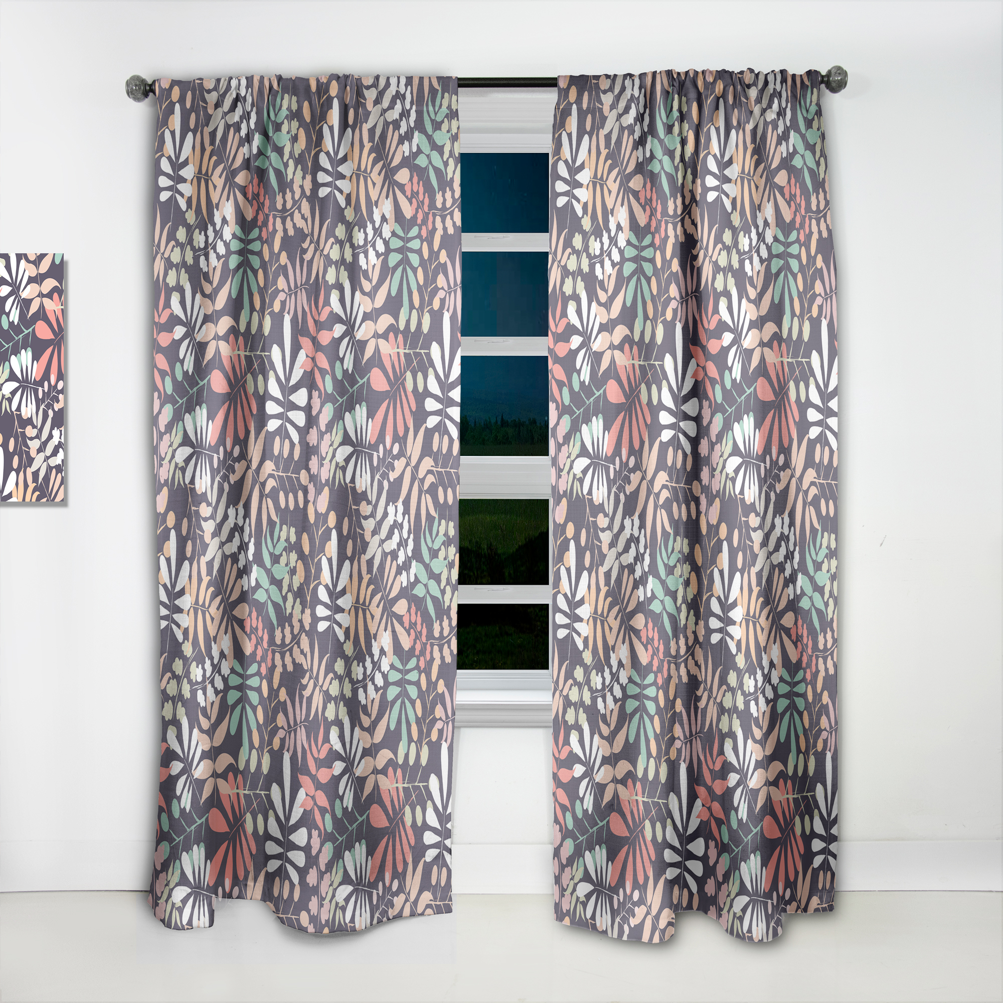 Designart 'Botanical Retro Pattern II' Mid-Century Modern Curtain Panel