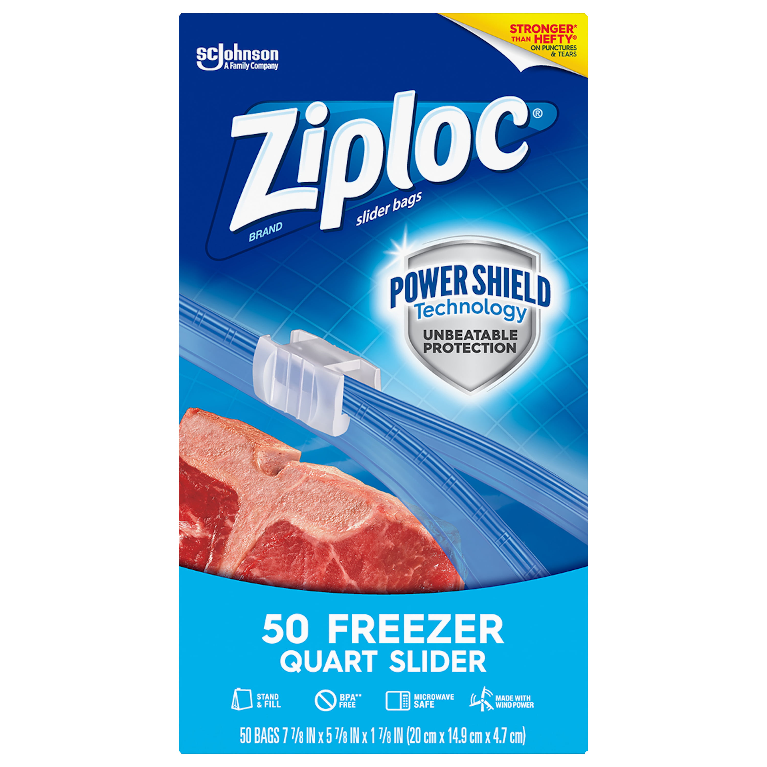 Ziploc Brand Slider Freezer Quart Bags with Power Shield Technology, 50 ...