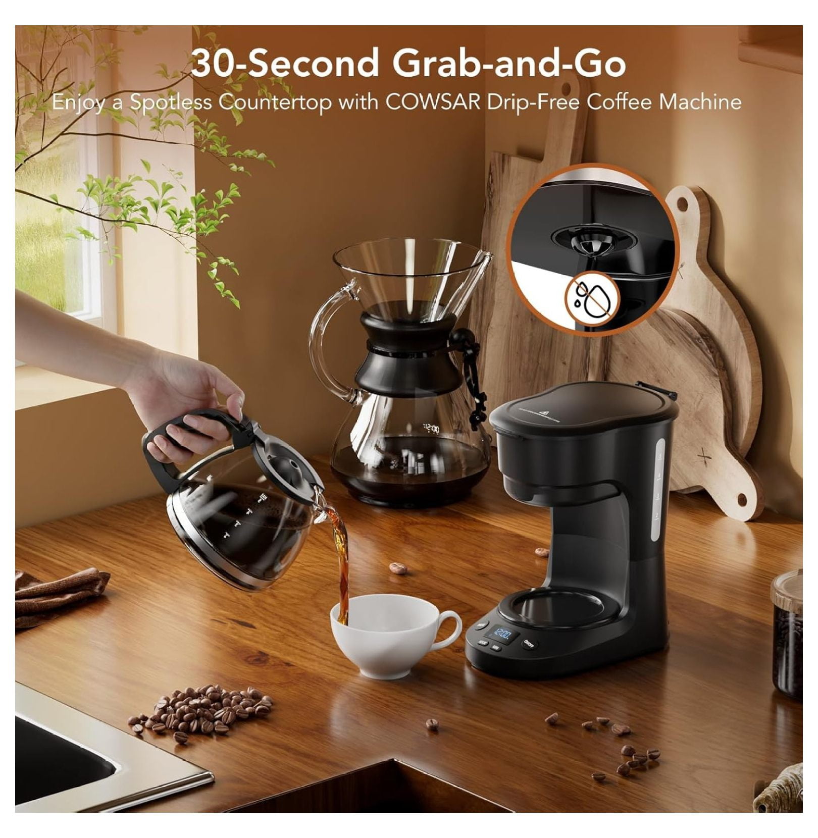 Compact Coffee Maker 5 Cup, Drip Coffee Machine with Timer, Auto Shut Off, Pause & Brew, Reusable Filter, Black