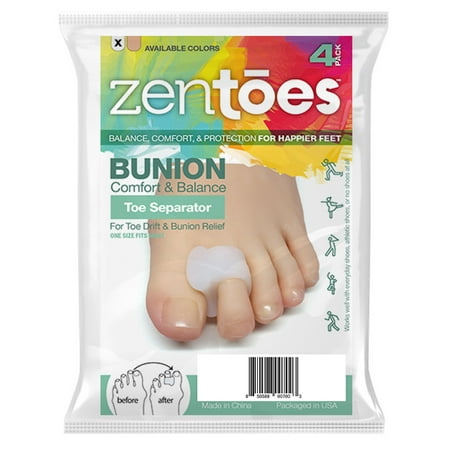 Gel Bunion Toe Spreader - ZenToes Pack of 4 Toe Separators and Spreaders For Bunion, Overlapping Toes and Drift Pain Pads (White)