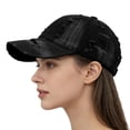 thumbnail image 2 of Gkeoshab Unisex Distressed Baseball Cap Solid Color Denim Style Hat with Ripped & Worn Look Cotton Adjustable Snapback Black One Size, 2 of 6