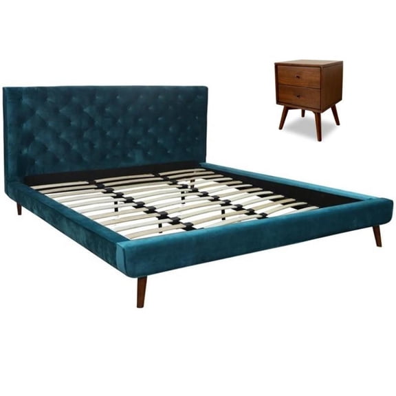 Home Square 2 Piece Set with Queen Platform Bed and Nightstand