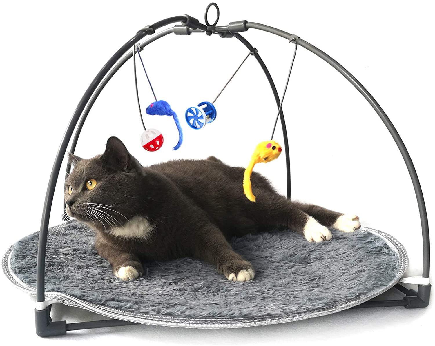 Lâ Vestmon Kitten Bed Multi-Function Pet Kitten Cat Interactive Activity Soft Fleece Folding Toy Mat Bed With Hanging Toys Bells Balls And Mice.