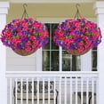 thumbnail image 5 of Lyacmy Artificial Hanging Flowers in Basket for Outdoor, UV Resistant Fake Petunias with Eucalyptus Leaves with 20Inch Coconut Lining Chain Flowerpot,Purple Red, 5 of 9