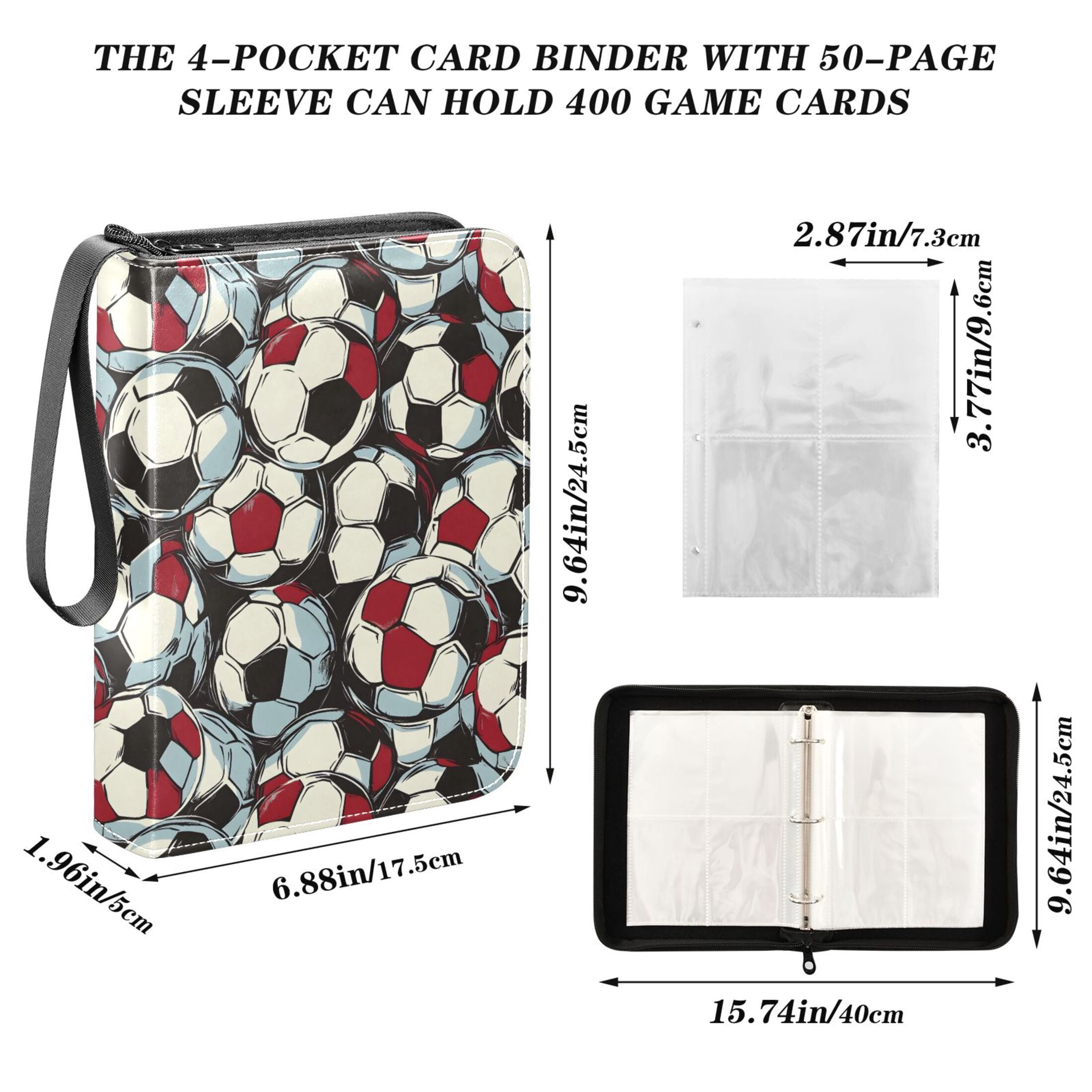 ALAZA Football Soccer Ball Trading Card Binder 4 Pocket Cards Collection Album 400 Folder Holder