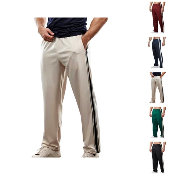 Mens Sweatpants with Pockets Side Striped Relaxed Fit Elastic Waist Straight Leg Athletic Workout Pants Casual Trousers
