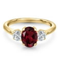 thumbnail image 3 of Gem Stone King 1.89 Ct Red Rhodolite Garnet G/H Lab Grown Diamond 18K Yellow Gold Plated Silver Ring, 3 of 6
