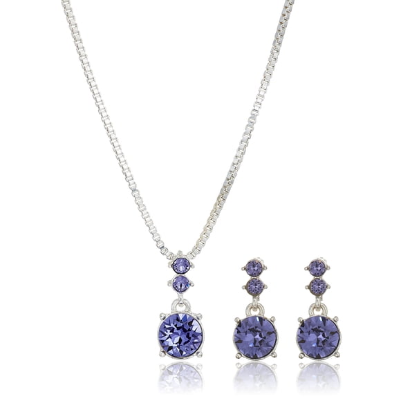 Set de joyas Nine West Purple con forma de collar y pendientes, tono plateado