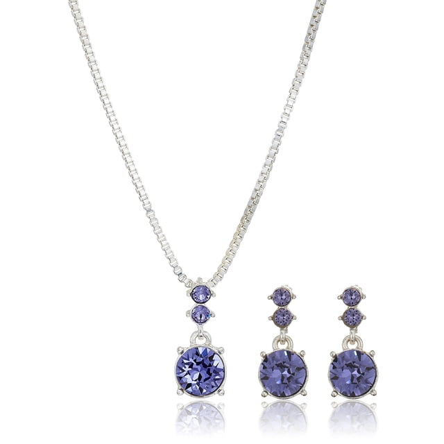 Set de joyas Nine West Purple con forma de collar y pendientes, tono plateado