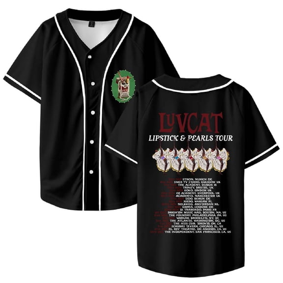 Luvcat Lipstick And Pearls Tour Merch Baseball Jersey Shirt V-Neck Women Men Short Sleeve Streetwear Clothes