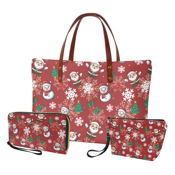 ZUXONGSY Christmas Tree Snowman Print Top Handle Bag with Fashion Makeup Bag Purse for Women PU Leather Top Handle Satchel Set with Large Capacity Makeup Pouch Cash Wallet for Daily Use Work