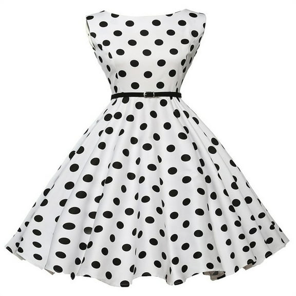 Uaswgudfs Women Sleeveless A-Line Sundress 2025 – Casual Summer Dress with Satin Cinched Waist & Vintage Flowy Silhouette White L