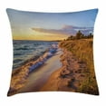 thumbnail image 1 of Coastal Throw Pillow Cushion Cover, Sandy Calm Beach Ocean Waves Tranquil Seashore Setting Sun, Decorative Square Accent Pillow Case, 16 X 16 Inches, Light Blue Light Yellow Light Brown, by Ambesonne, 1 of 2