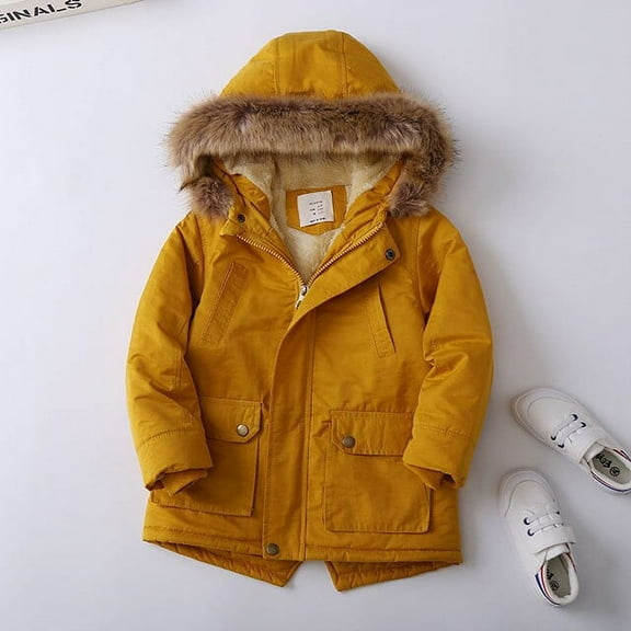 2-14Years Baby Boys Faux Fur Collar Jacket Warm Teen Winter Christmas Jacket for Boys Clothes Thickened Cotton Padded Coat