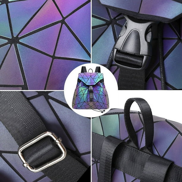 Piezas Mochila Luminosa Rombo Mochila Escolar Plegable para Estudiantes Mochila Colorida Geometrica Reflectante Monederos y Bolsos Luminosos Geometricos para Mujer Bolsa Reflectante Mochila Monedero W...