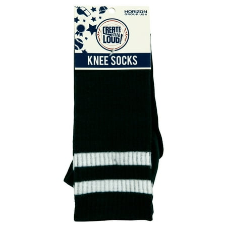 Herringbone Stripe Socks - Black Knee Socks with White Stripe, 1 Each