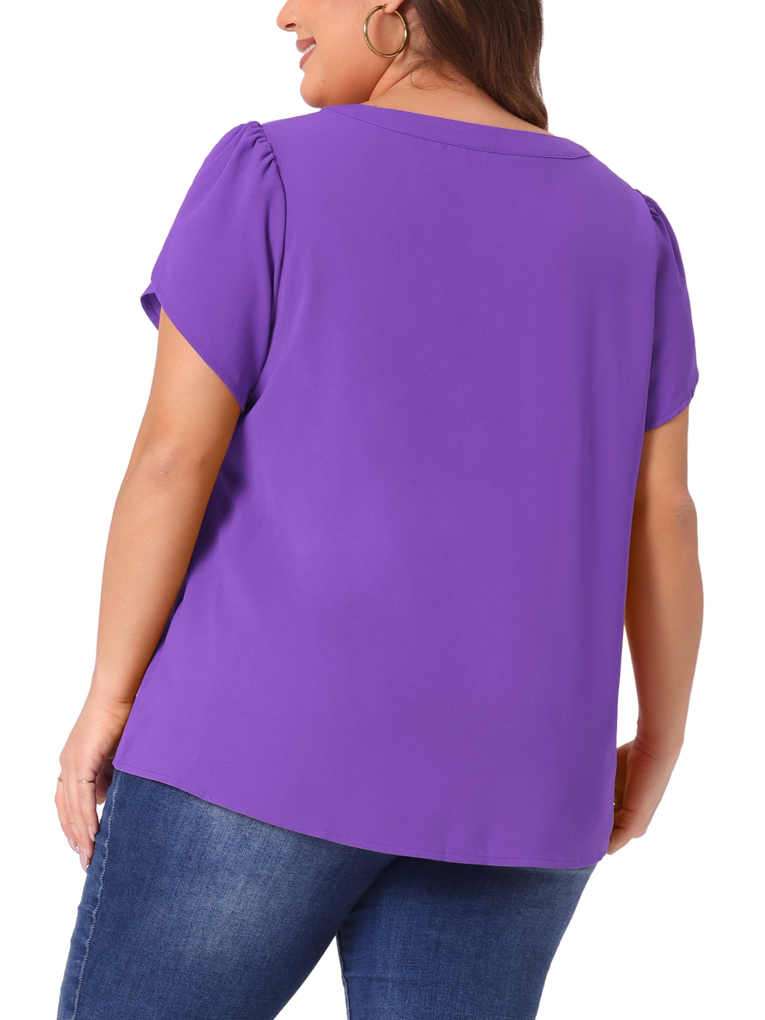 DARING DIVA Women's Plus Blouses Notched V Neck Short Petal Sleeve Shirts Tops 4X Purple