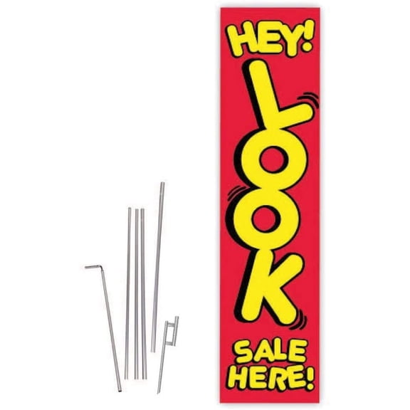 Cobb Promo Hey Look Sale Here Red/Yellow Rectangle Boomer Flag with Complete 15ft Pole kit and Ground Spike