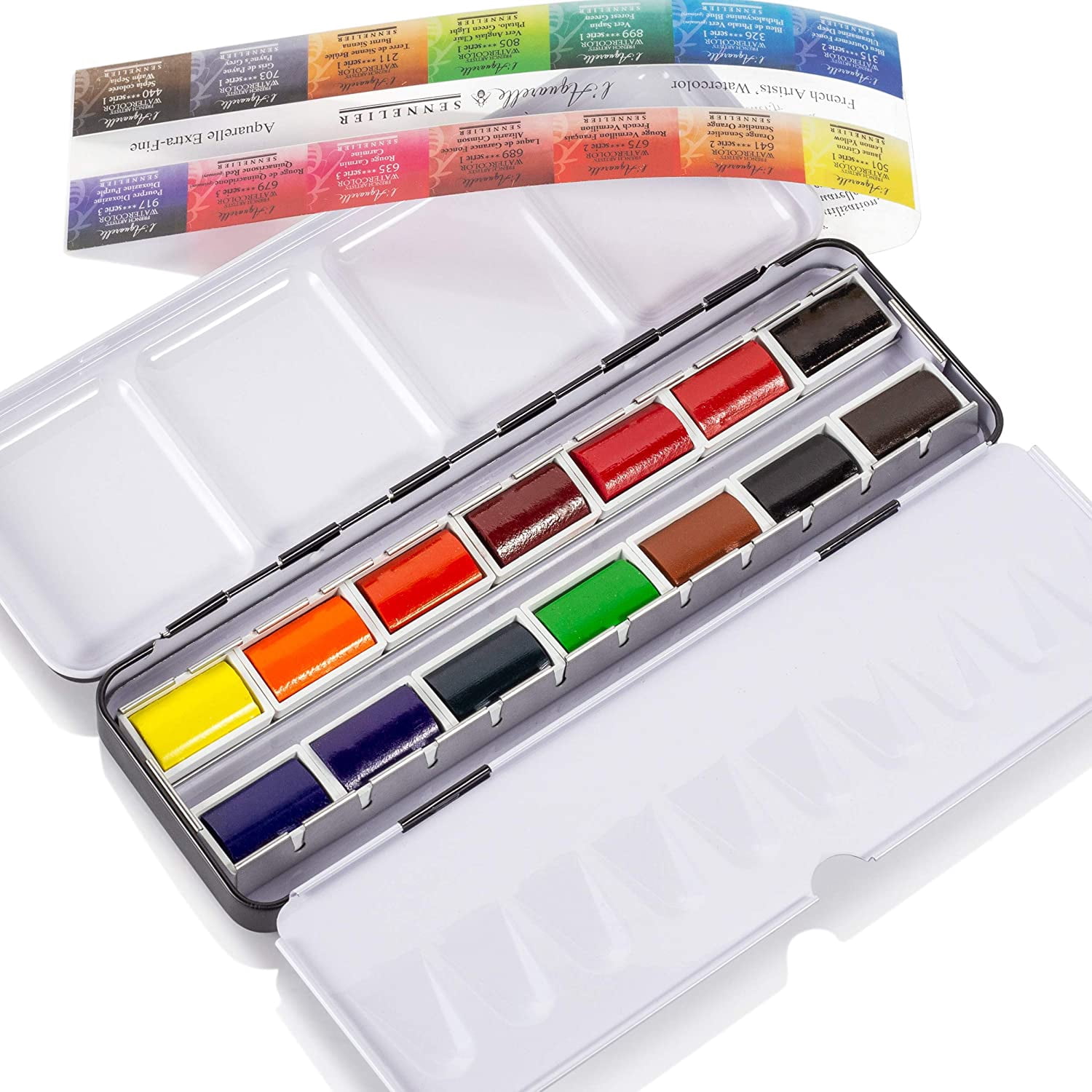 Sennelier French Artists' Watercolor Set - Metal Case, Set of 14 colors, pans