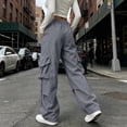 thumbnail image 4 of CQONEPT Cargo Pants for Women High Waist Baggy Casual Baggy Comfy Parachute Trousers Loose Fit Y2k Streetwear Hiking Pant with Pockets S, 4 of 7