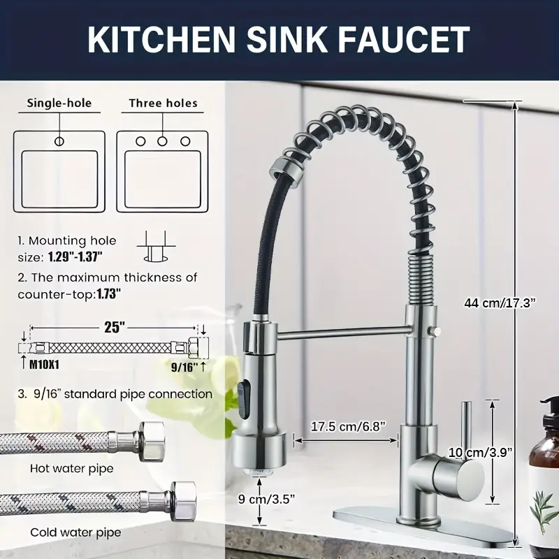Brushed Nickel LED Kitchen Faucet Pull Down Sprayer Single Handle Swivel Sink Mixer Faucet