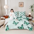 thumbnail image 4 of Manfei Romantic Green Butterfly Queen Comforter Set, Retro Flower Floral Bedding Comforter Set, Teen Kid Child Adult Bedding Set, Microfiber Bedroom Decor, 3 Pieces, 4 of 8