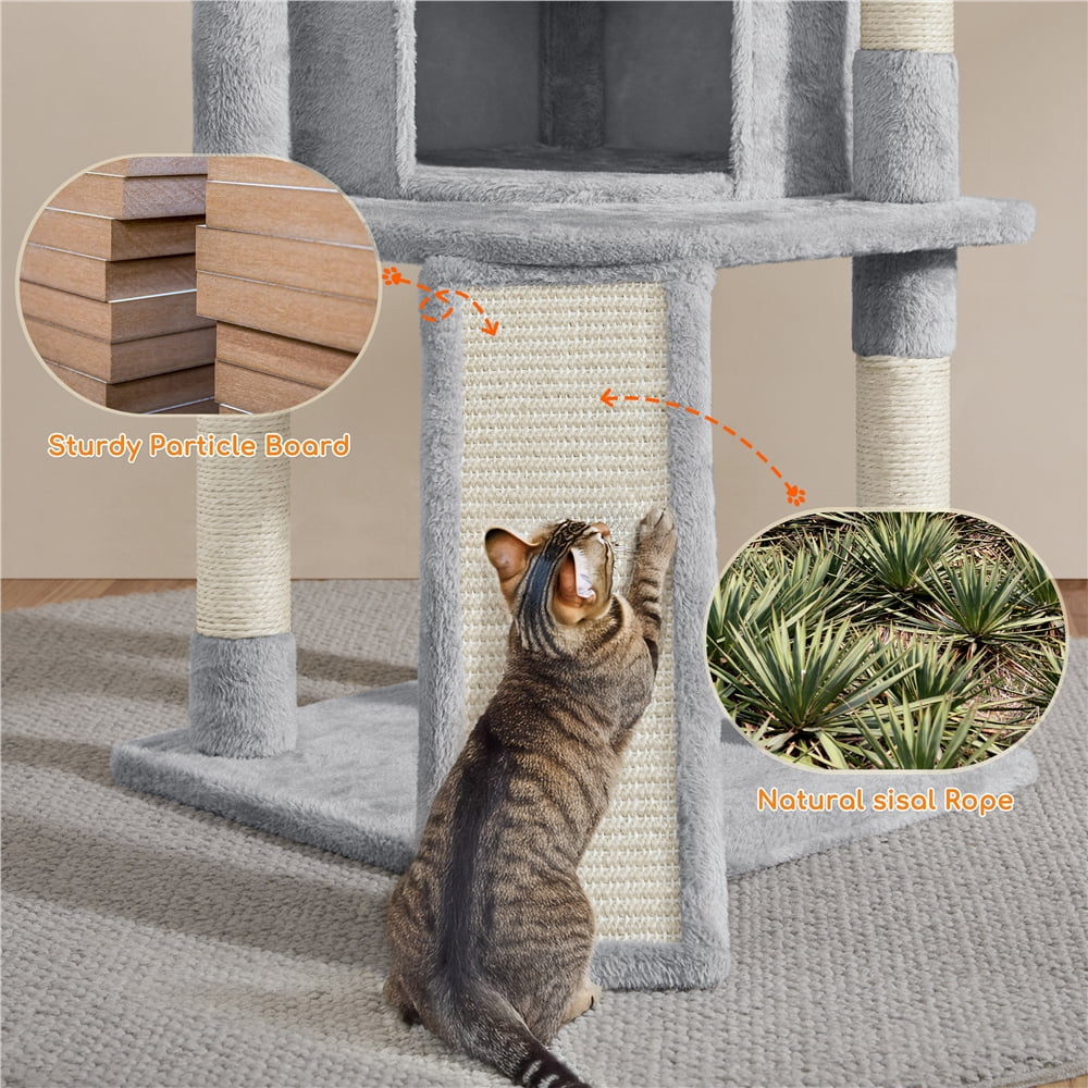 Yaheetech 42inch Cat Tree with Condo Basket Perch Platform, Light Gray