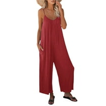 Summer Women's Loose Sleeveless Jumpsuits Spaghetti Strap Long Pant Romper Jumpsuit With Pockets Zipper main image 0