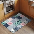 thumbnail image 3 of Botanical Patchwork 2'x3' Rug for Entryway Front Door Kitchen Sink Area, Teal Tropical Leaf Grey Plaid Low Pile Washable Non Slip Rectangle Area Rug, 3 of 9