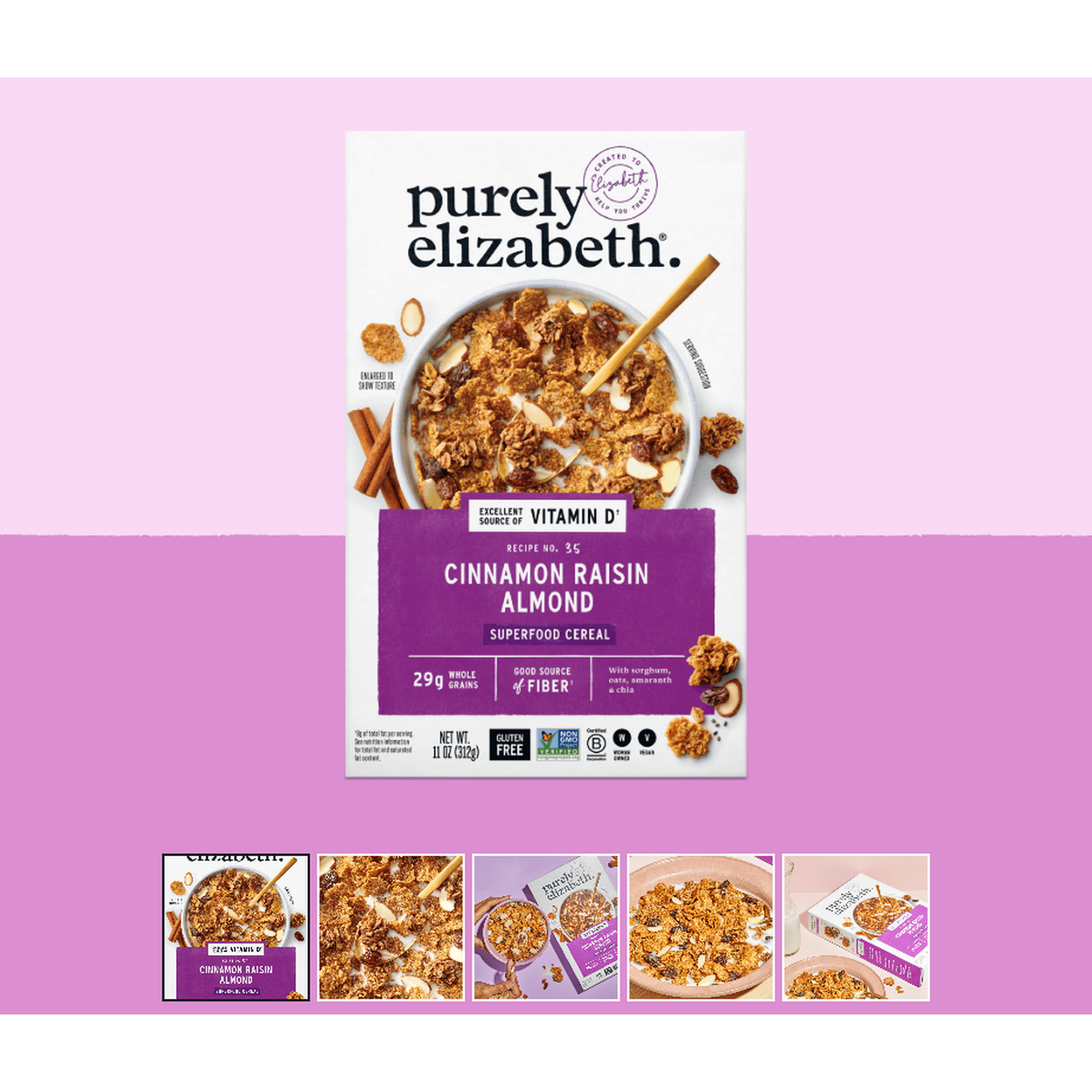 Purely Elizabeth Cinnamon Raisin Almond Superfood Cereal with Vitamin D, 11 oz Box