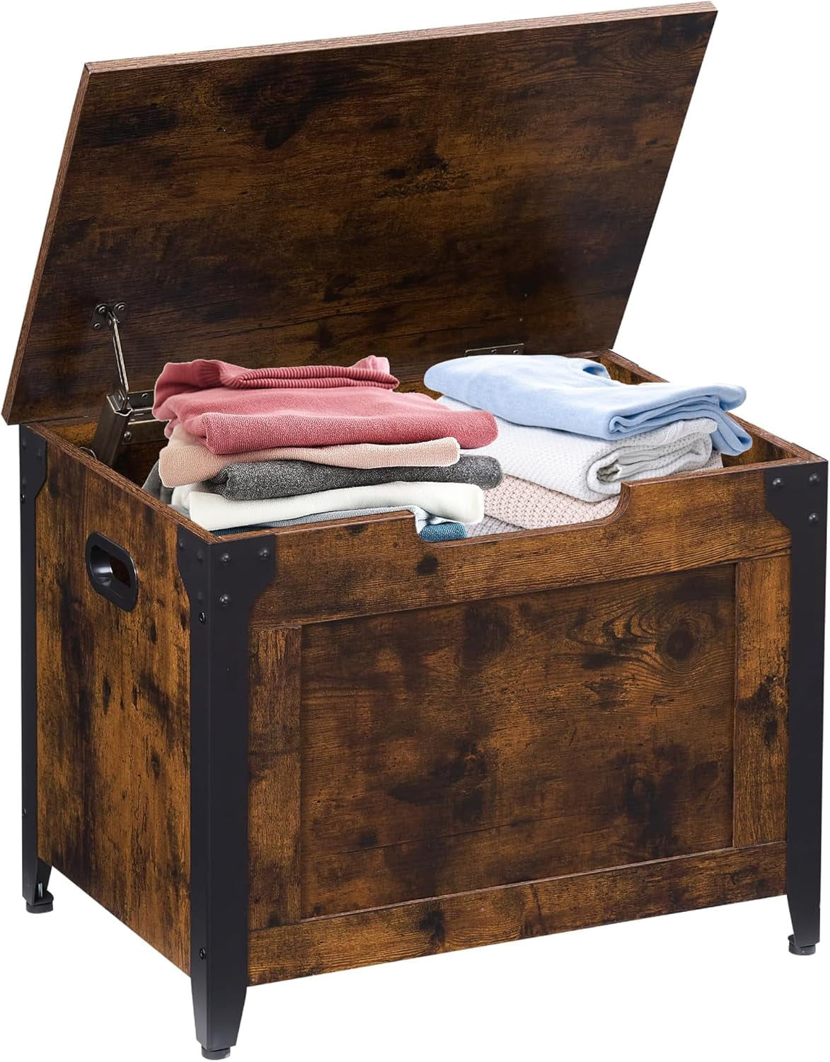 Acekid 23.6 Inch Wooden Storage Chest - Toy Chest Bench with Safety Hinge, Large Capacity for Entryway & Living Room, Retro Color