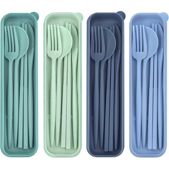 4 Sets Reusable Utensils Set with Case,Travel Utensils with Case,Reusable Utensils for Lu h Box accessories,Portable Chopsticks Knife Fork and Spoon Lu h Utensils Set for Travel Daily Use