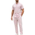 thumbnail image 2 of Ceisia Men's Button-Down Two-Piece Set Short Sleeve Shirt and Matching Pants Casual Outfit Pink XL Gifts for Father, 2 of 9