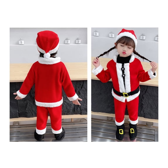 Santa Outfit Baby Long Sleeve Tops Pants Hat Belt Kids Xmas Santa Suit Sets KIds Boy Christmas Outfit Party Dress 3-4 Years